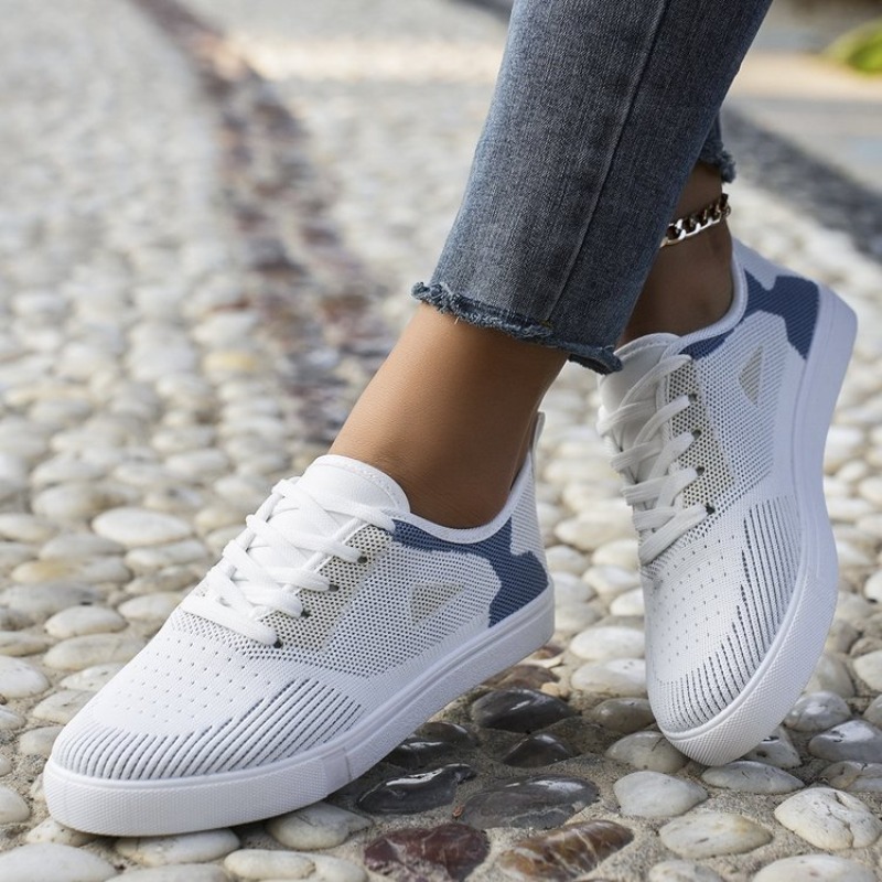 Women'S Shoes For Tennis - 여성 캐주얼 스니커즈 우븐룩 레이스업 플랫