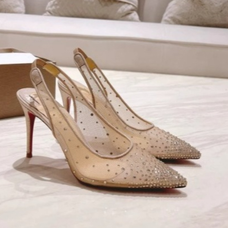 Platform Mule Heel - 메쉬 라인스톤 뒤트임 스틸레토 여성 하이힐