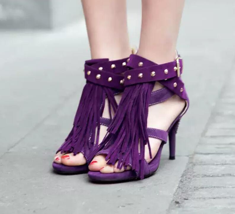 Women'S Shoes In Size 12 - 섹시한 퍼플 블랙 인조 스웨이드 태슬