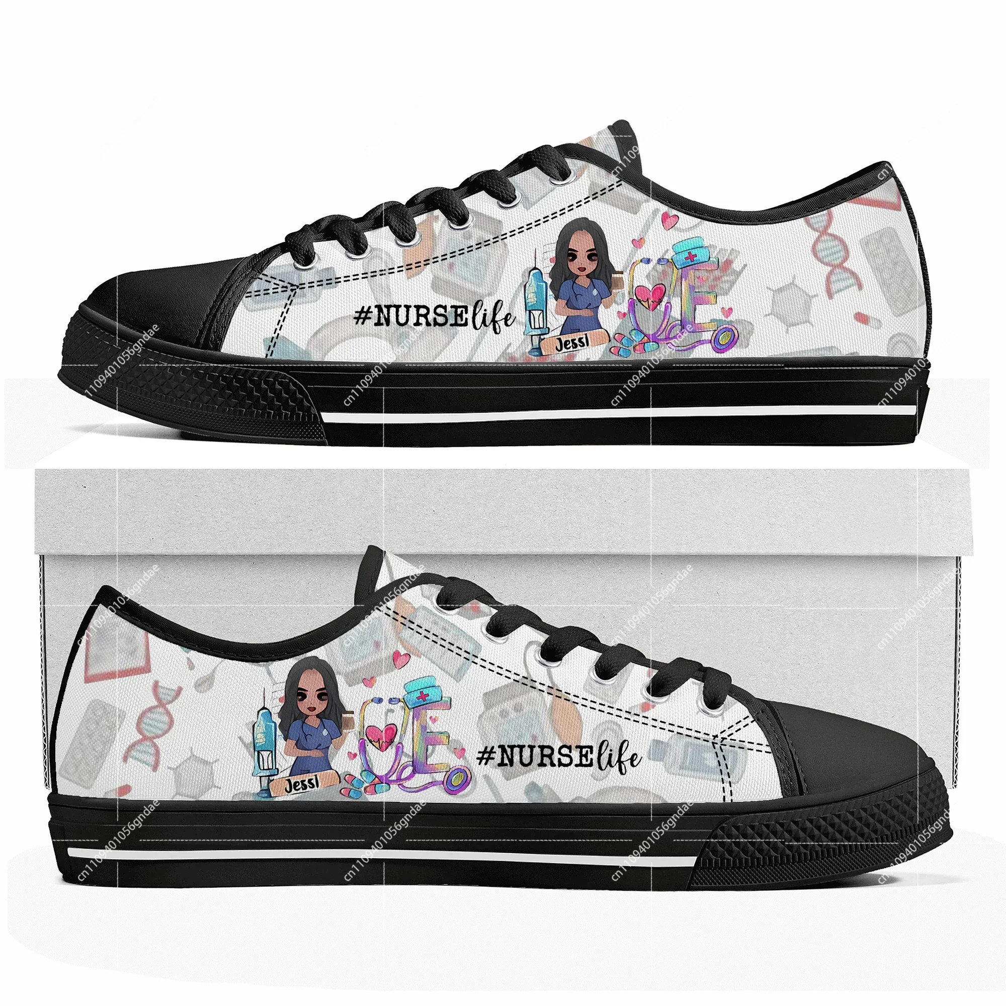 Women'S Shoes Nursing - 귀여운 만화 간호사 맞춤형 로우탑 스니커즈