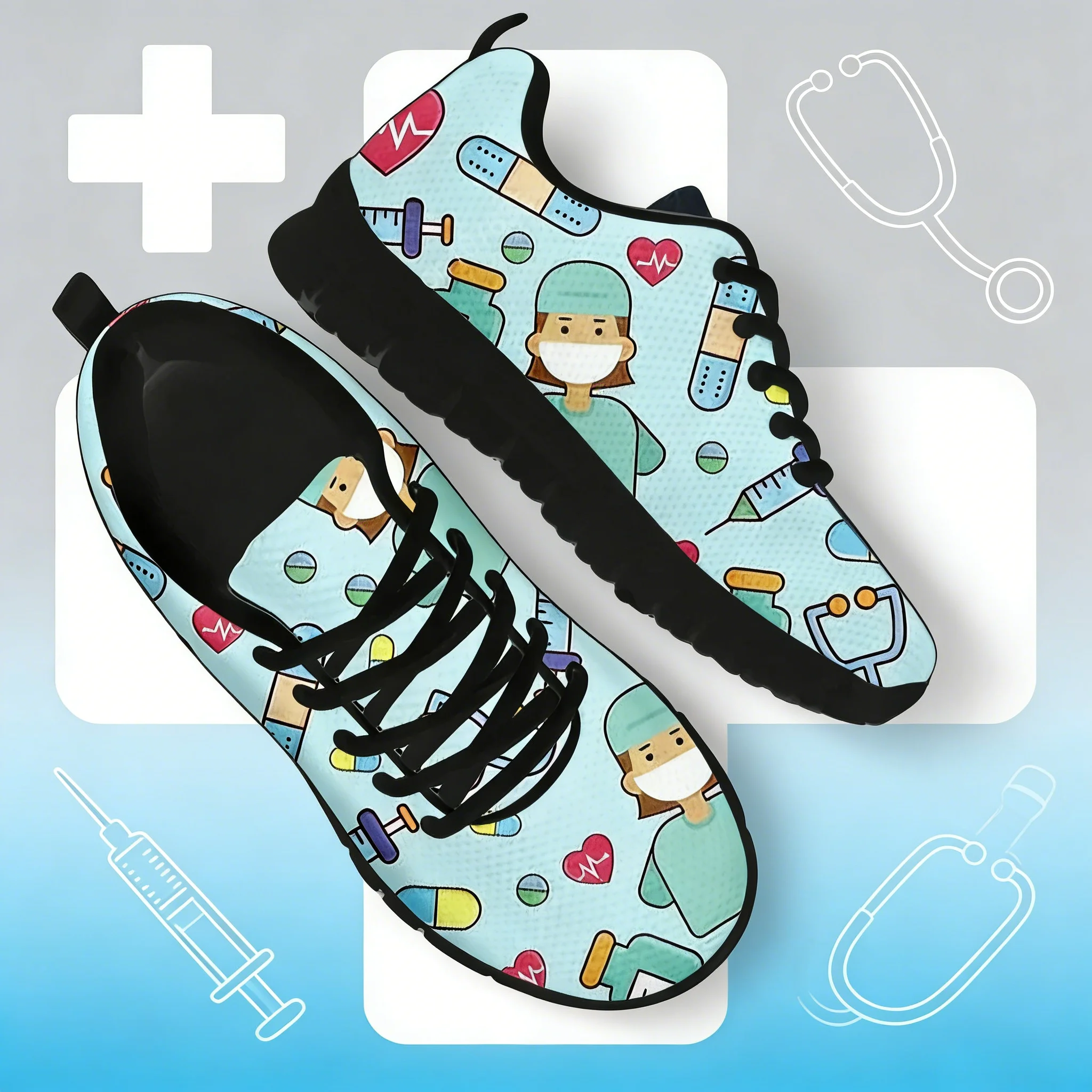 Women'S Shoes Nursing - **귀여운 만화 간호사 프린트 여성용 운동화