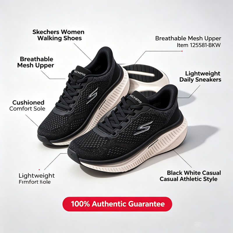 Women Shoes Skechers - Skechers 여성 운동화 125581-BKW 블랙 화이트