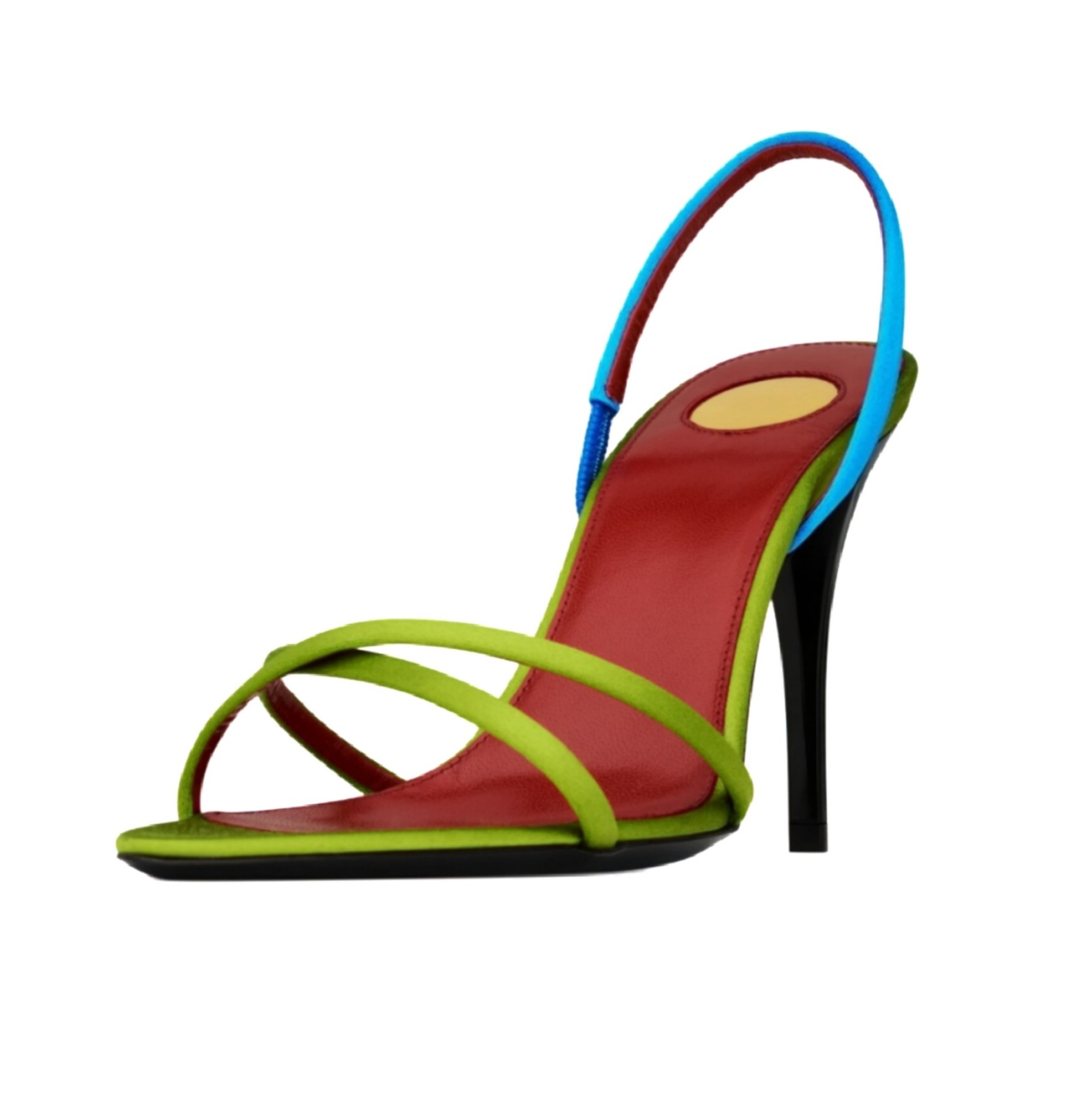 Platform Mule Heel - 여성용 컬러 블록 새틴 크리스크로스 스트랩