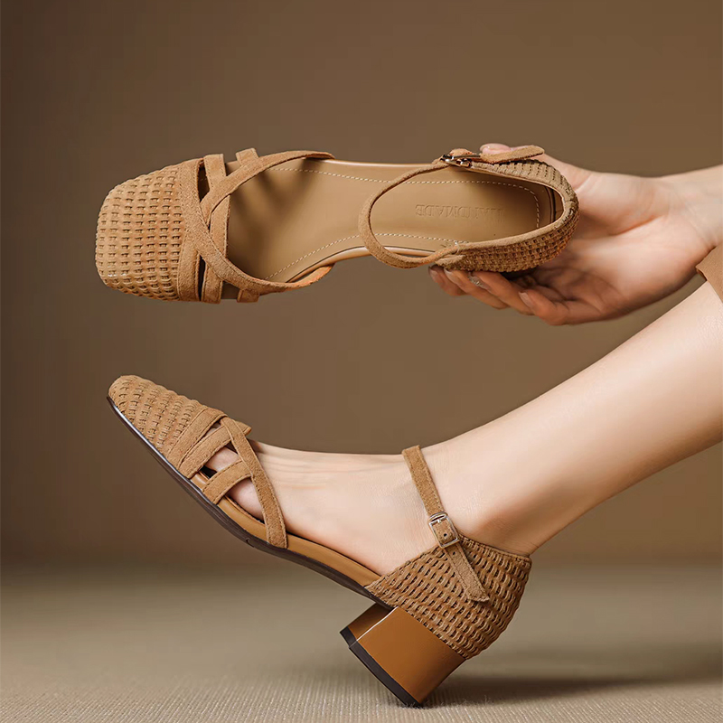 Ankle Strap Heels - 레트로 직조 하이힐 샌들 여성 2025