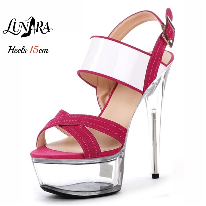 Platform Mule Heel - 15cm/6인치 투명 플랫폼 스틸레토 샌들 핑크