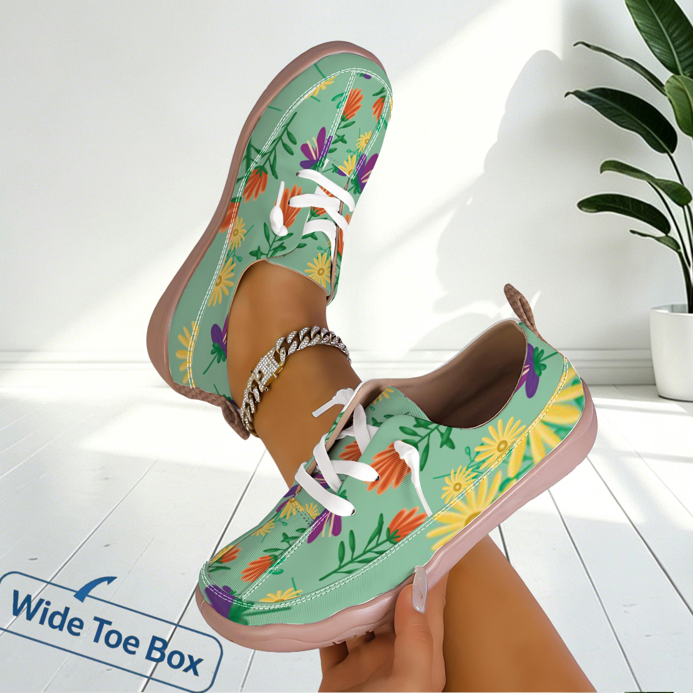Women'S Shoes With Wide Toe Box - 캐주얼 슈즈 플로럴 프린트 와이드 토
