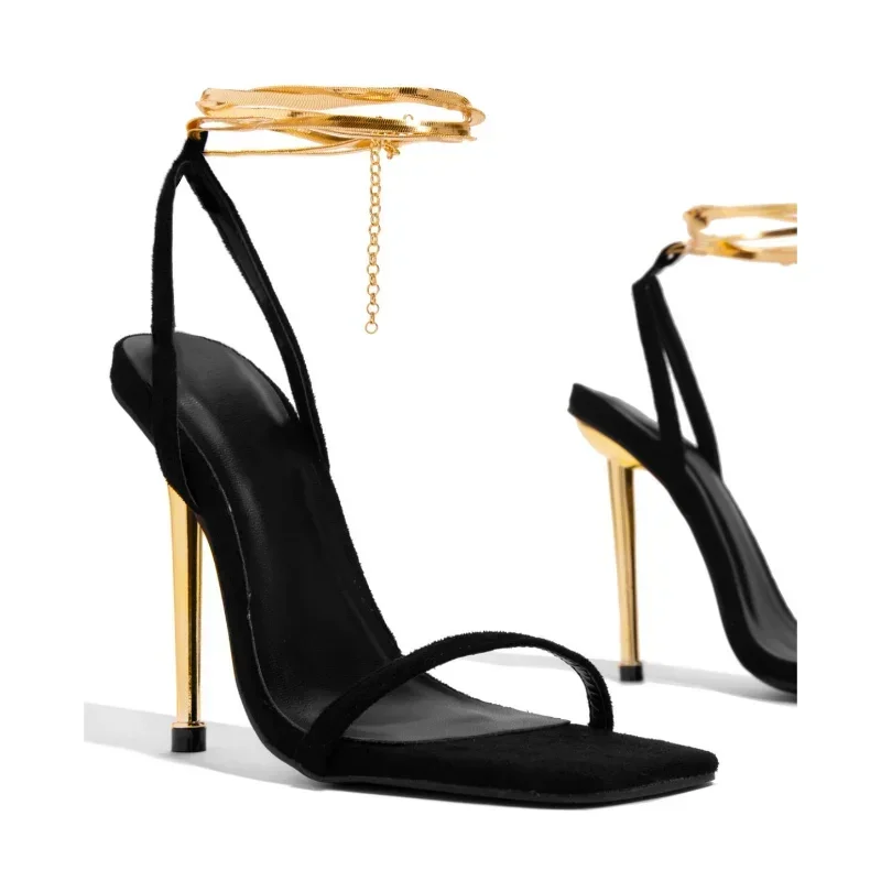 Platform Mule Heel - 섹시한 여성용 골드 패드락 하이힐 샌들