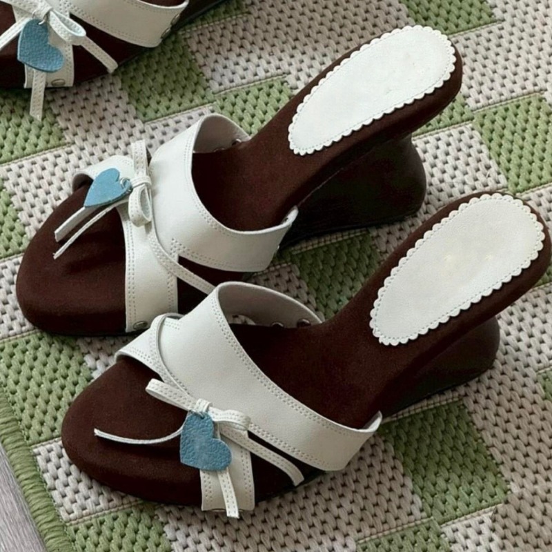 여성용 하트 보우 웨지 힐 슬라이드 샌들 오픈 토 여름 - Women Shoes Us To Eu 리뷰 및 가격