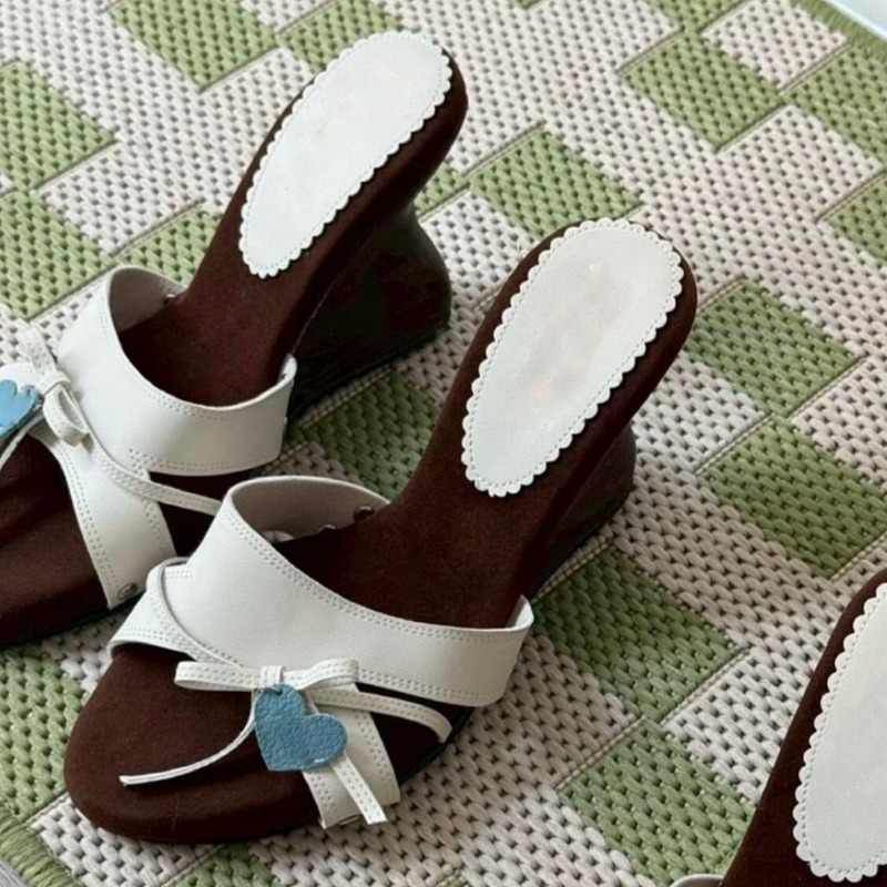 여성용 하트 보우 웨지 힐 슬라이드 샌들 오픈 토 여름 - Women Shoes Us To Eu 리뷰 및 가격