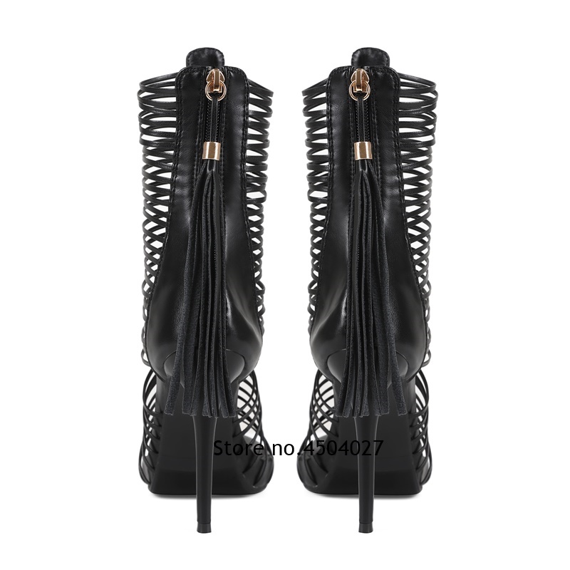 섹시한 블랙 태슬 지퍼 스트랩 샌들 컷아웃 스틸레토 오 - Women Shoes Zipper 리뷰 및 가격
