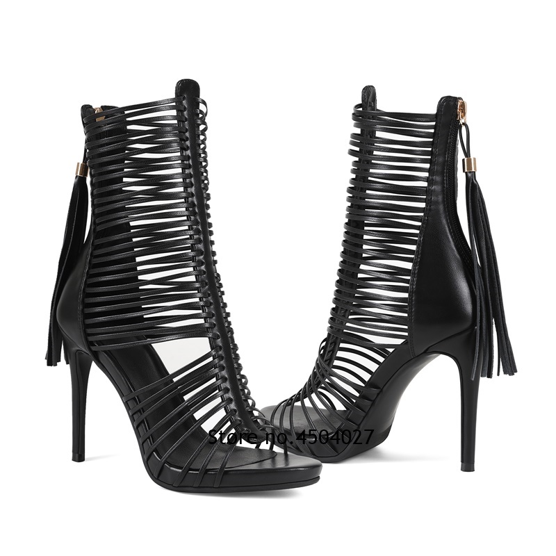 섹시한 블랙 태슬 지퍼 스트랩 샌들 컷아웃 스틸레토 오 - Women Shoes Zipper 리뷰 및 가격