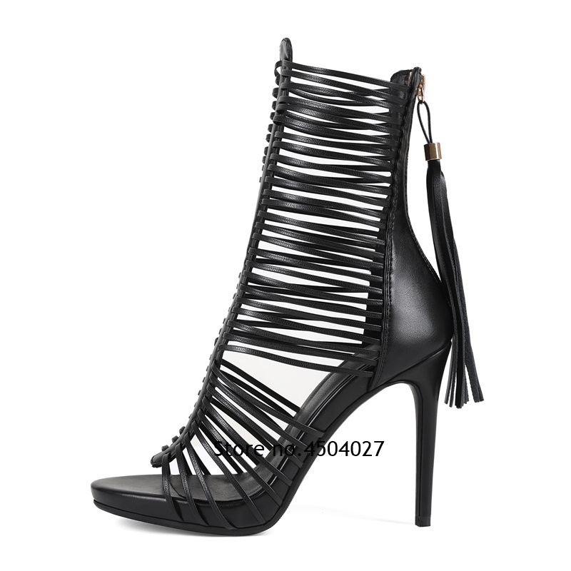 섹시한 블랙 태슬 지퍼 스트랩 샌들 컷아웃 스틸레토 오 - Women Shoes Zipper 리뷰 및 가격