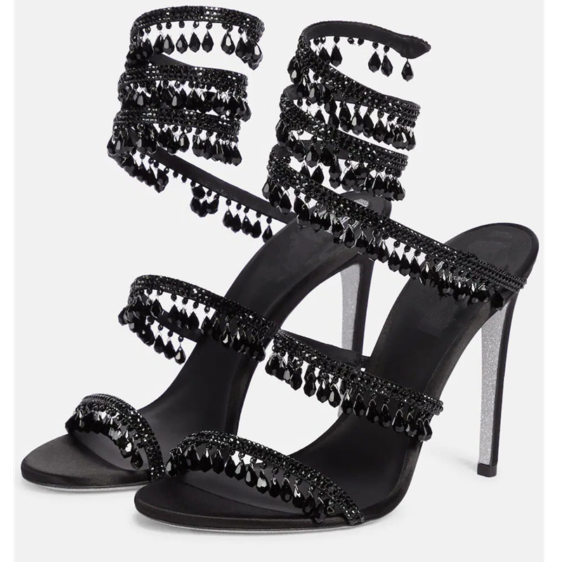 섹시한 그린 크리스탈 프린지 스틸레토 샌들 여성용 라운 - Ankle Strap Heels 리뷰 및 가격