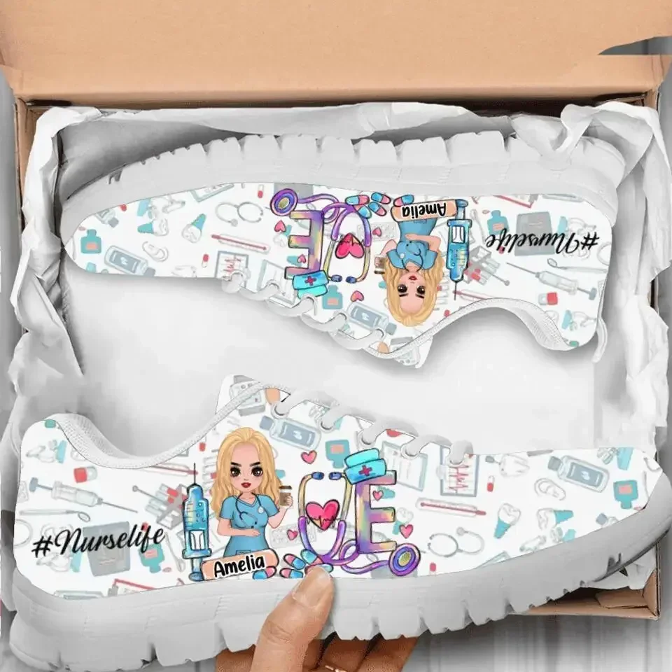 카와이 간호사 플랫 슈즈 여성 레이스업 메쉬 스니커즈  - Women'S Shoes Nursing 리뷰 및 가격