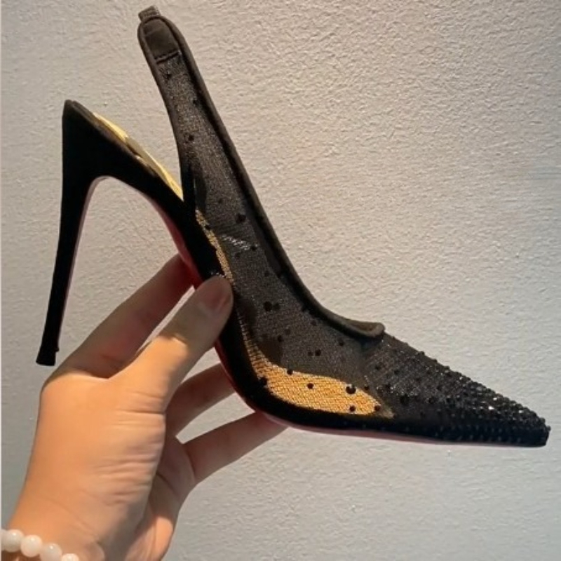 메쉬 라인스톤 뒤트임 스틸레토 여성 하이힐 포인티드 웨 - Platform Mule Heel 리뷰 및 가격
