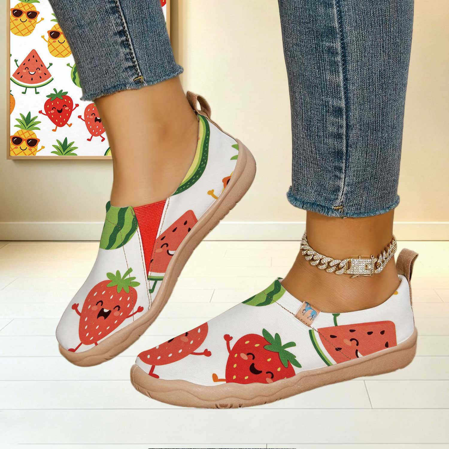 여성용 와이드 토 박스 귀여운 만화 과일 프린트 슬립온 - Women'S Shoes With Wide Toe Box 리뷰 및 가격