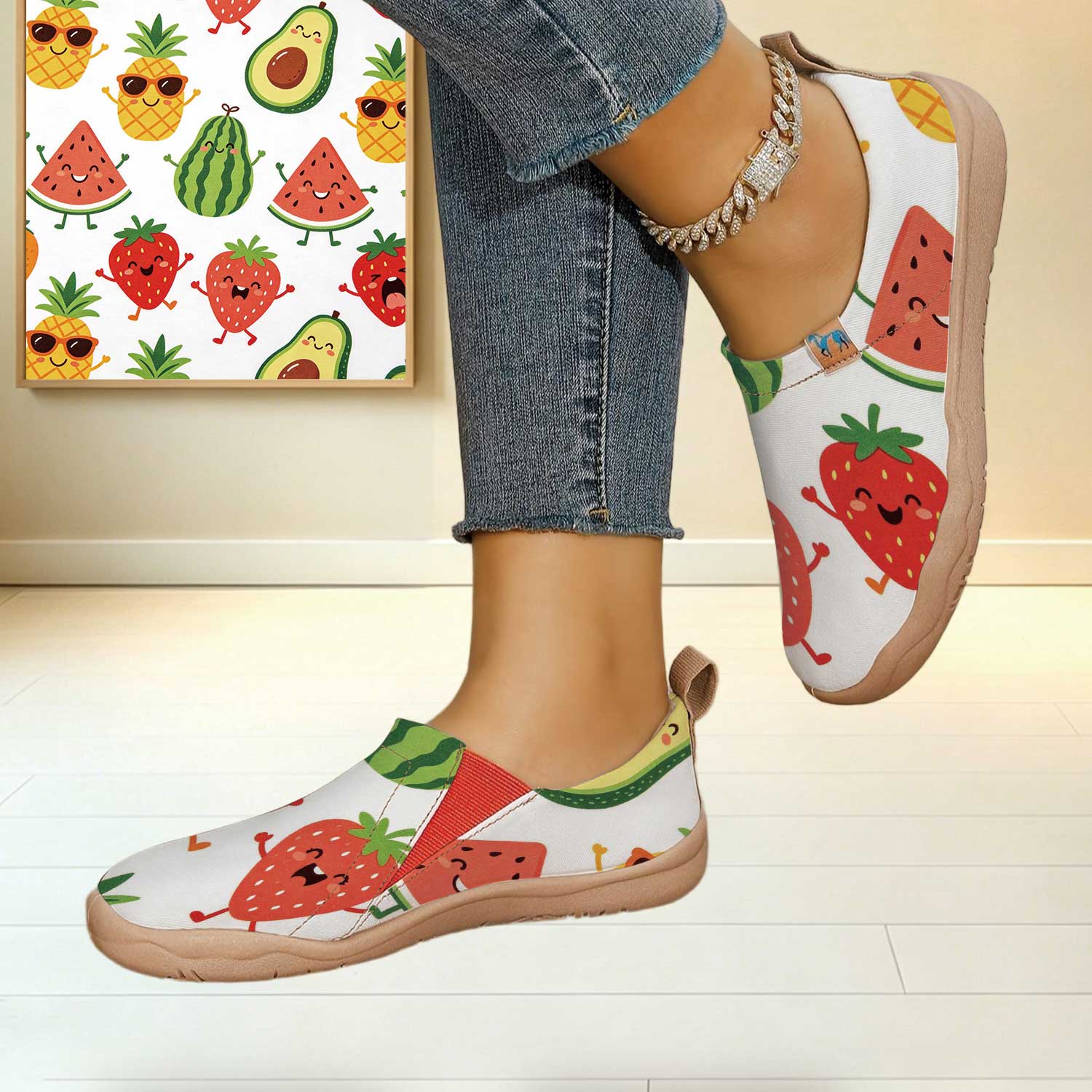 여성용 와이드 토 박스 귀여운 만화 과일 프린트 슬립온 - Women'S Shoes With Wide Toe Box 리뷰 및 가격