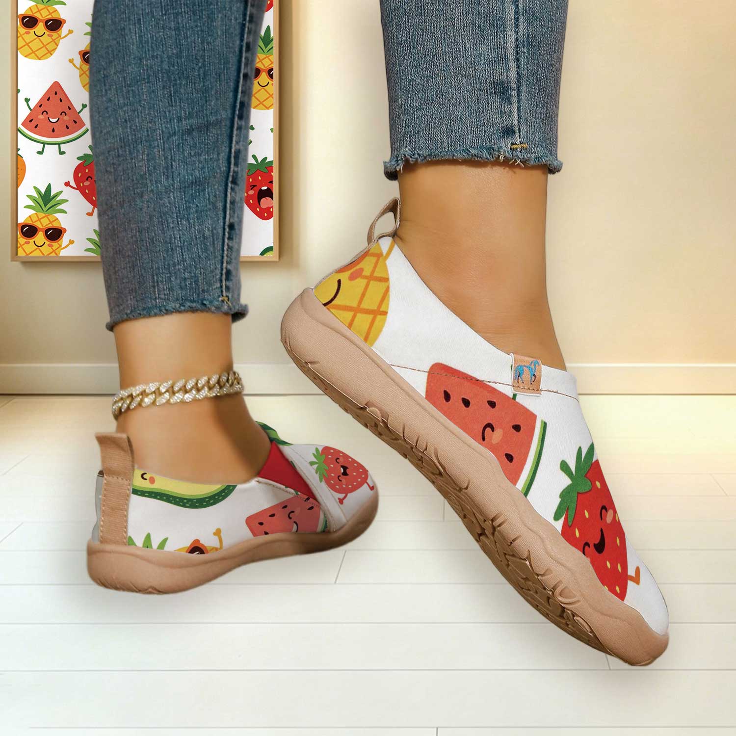 여성용 와이드 토 박스 귀여운 만화 과일 프린트 슬립온 - Women'S Shoes With Wide Toe Box 리뷰 및 가격