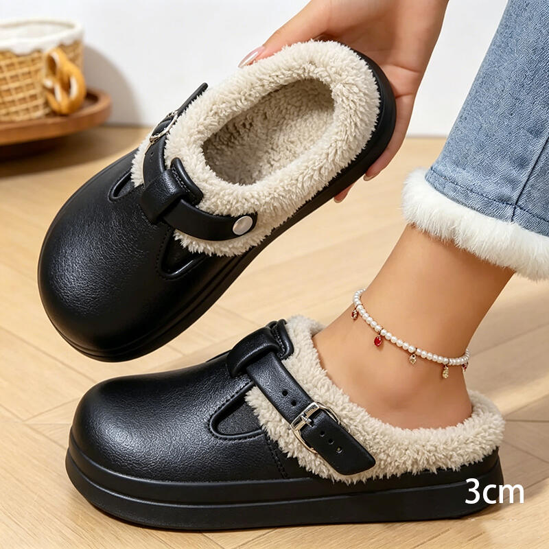 캐주얼 메탈 버클 따뜻한 플러시 뮬 슬리퍼 여성 겨울  - Women'S Shoes Water Resistant 리뷰 및 가격