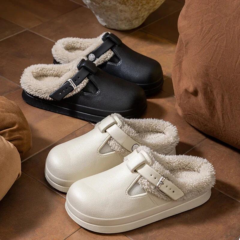캐주얼 메탈 버클 따뜻한 플러시 뮬 슬리퍼 여성 겨울  - Women'S Shoes Water Resistant 리뷰 및 가격
