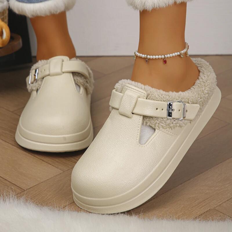 캐주얼 메탈 버클 따뜻한 플러시 뮬 슬리퍼 여성 겨울  - Women'S Shoes Water Resistant 리뷰 및 가격