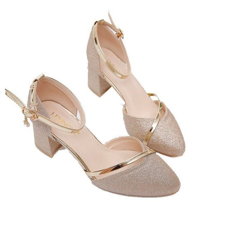 여성용 글리터 청키 블록 힐 펌프스, 라인스톤 장식의  - Ankle Strap Heels 리뷰 및 가격