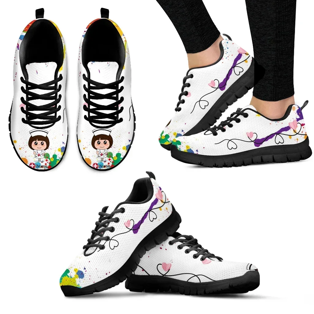 화이트 간호사 소녀 사랑 패턴 여성 레이스업 스니커즈  - Women'S Shoes Nursing 리뷰 및 가격