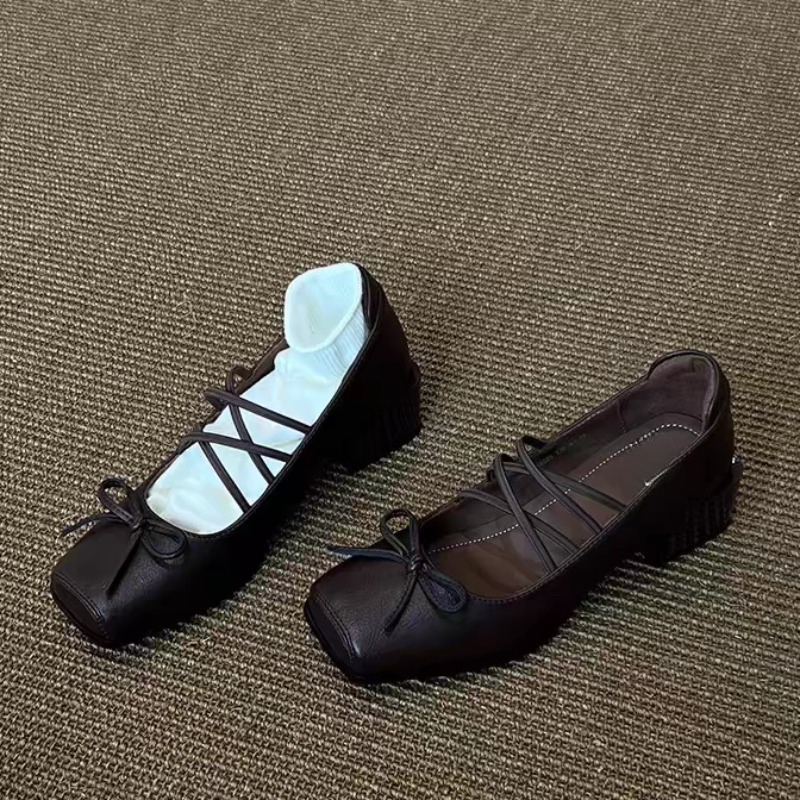 싱글 슈즈 패션 신상 스퀘어 토 얕은 굽 리본 슬립온  - Women'S Shoes In Size 12 리뷰 및 가격