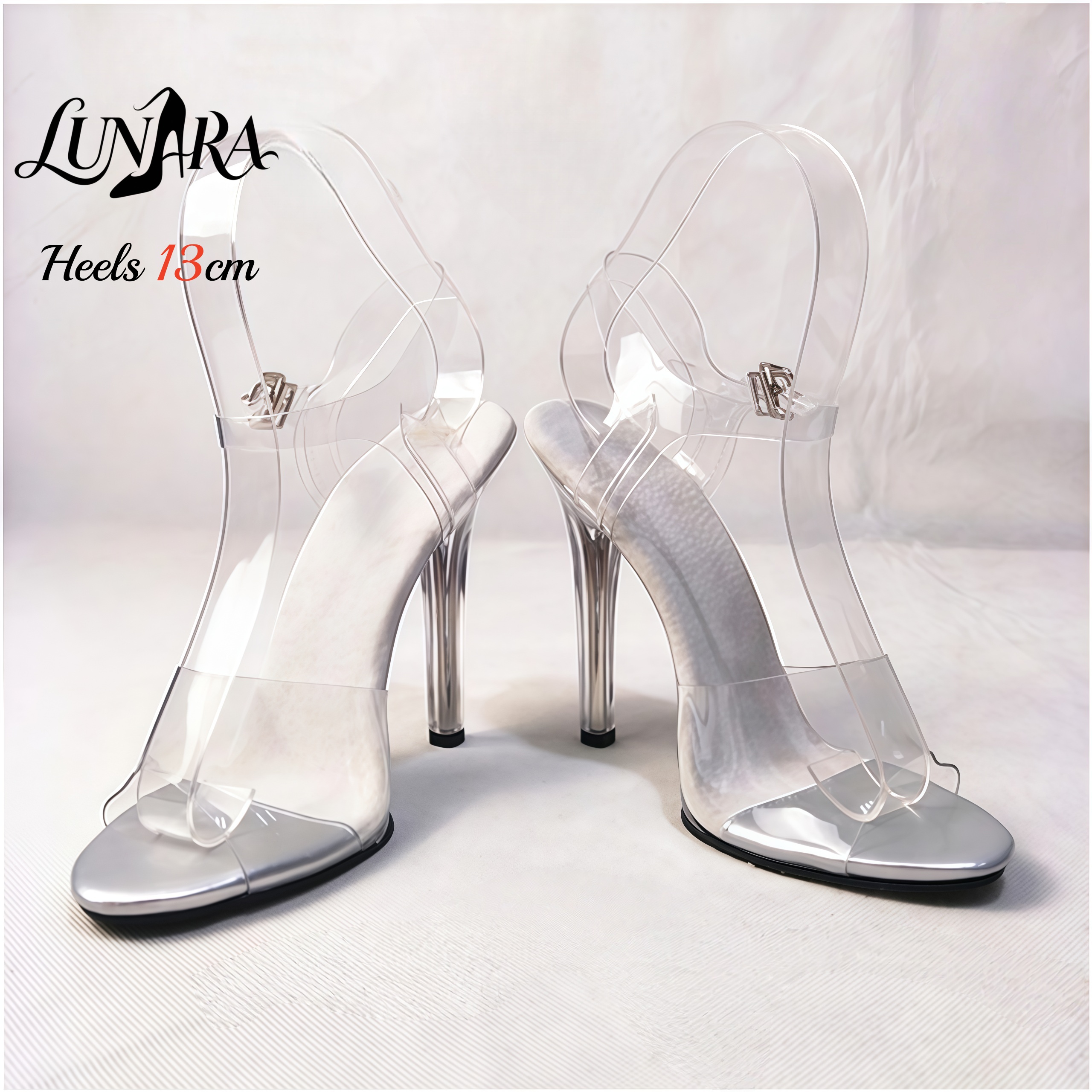 13cm 투명 PVC 하이힐 샌들 실버 PU 토캡 오픈 - Ankle Strap Heels 리뷰 및 가격