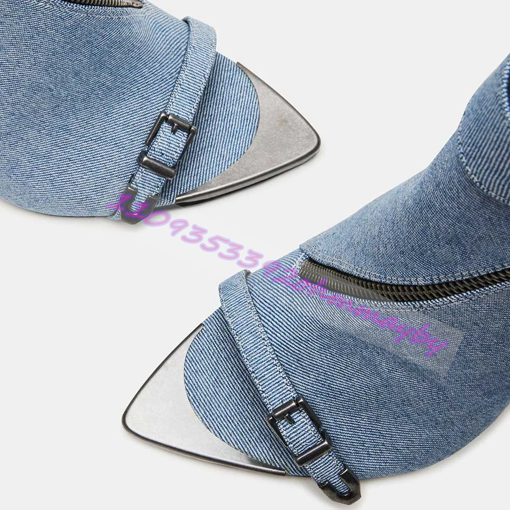 여름 블루 데님 포인티드 토 부츠 여성용 오픈 토 가죽 - Women Shoes Zipper 리뷰 및 가격
