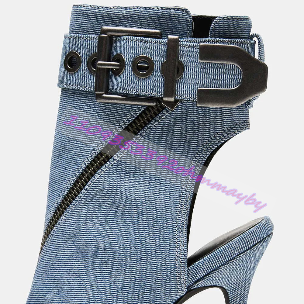여름 블루 데님 포인티드 토 부츠 여성용 오픈 토 가죽 - Women Shoes Zipper 리뷰 및 가격
