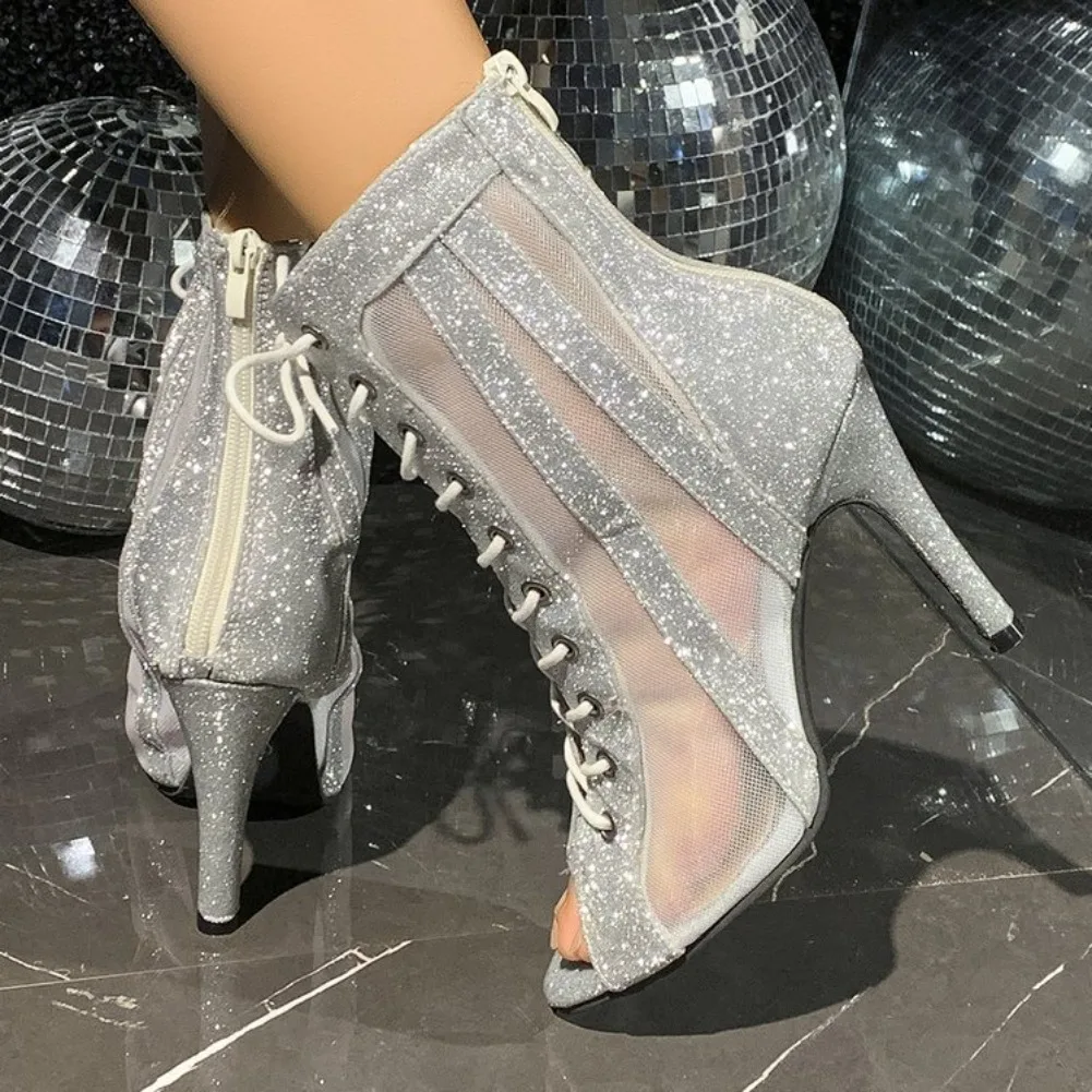 2026 패션 라운드 토 오픈 토 스팽글 레이스업 사이 - Platform Mule Heel 리뷰 및 가격