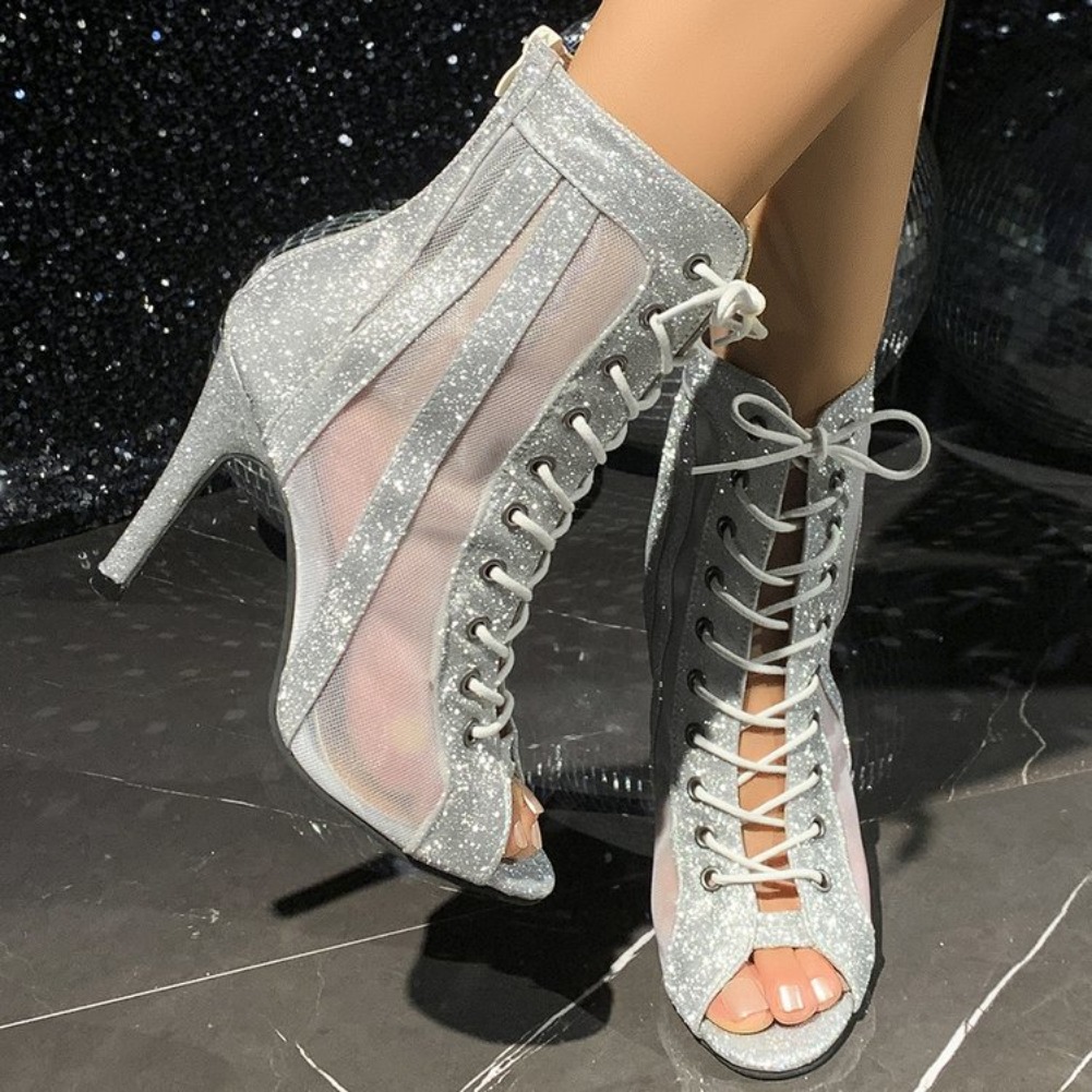 2026 패션 라운드 토 오픈 토 스팽글 레이스업 사이 - Platform Mule Heel 리뷰 및 가격