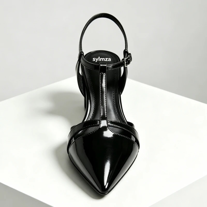페이턴트 가죽 키튼 힐 여성 펌프스 섹시한 뾰족한 앞코 - Ankle Strap Heels 리뷰 및 가격