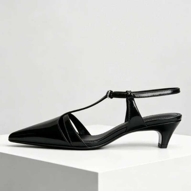 페이턴트 가죽 키튼 힐 여성 펌프스 섹시한 뾰족한 앞코 - Ankle Strap Heels 리뷰 및 가격