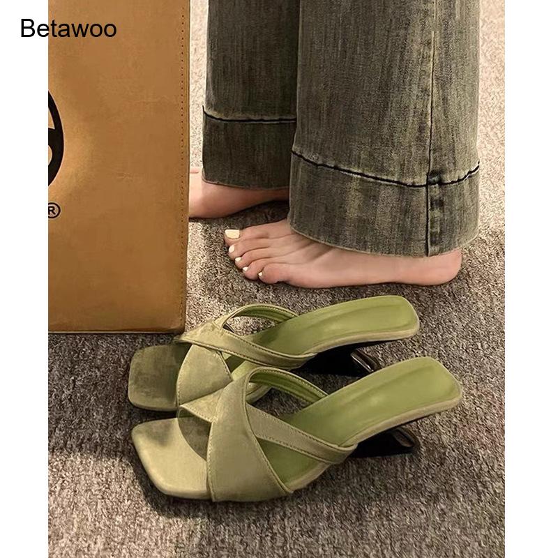 여성용 곡선 블록 힐 뮬 샌들 크리스크로스 스트랩 스퀘 - Ankle Strap Heels 리뷰 및 가격