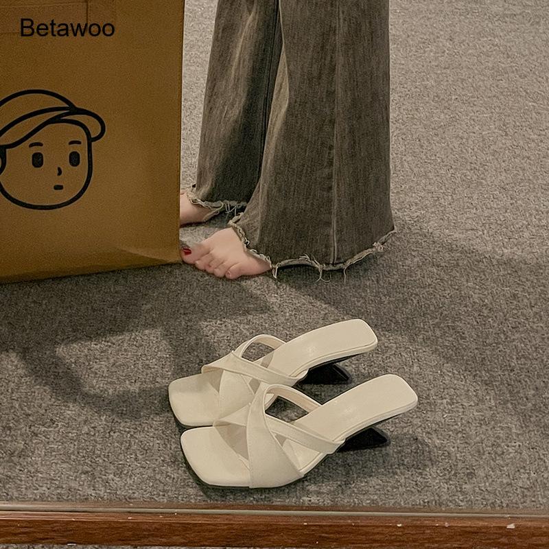 여성용 곡선 블록 힐 뮬 샌들 크리스크로스 스트랩 스퀘 - Ankle Strap Heels 리뷰 및 가격