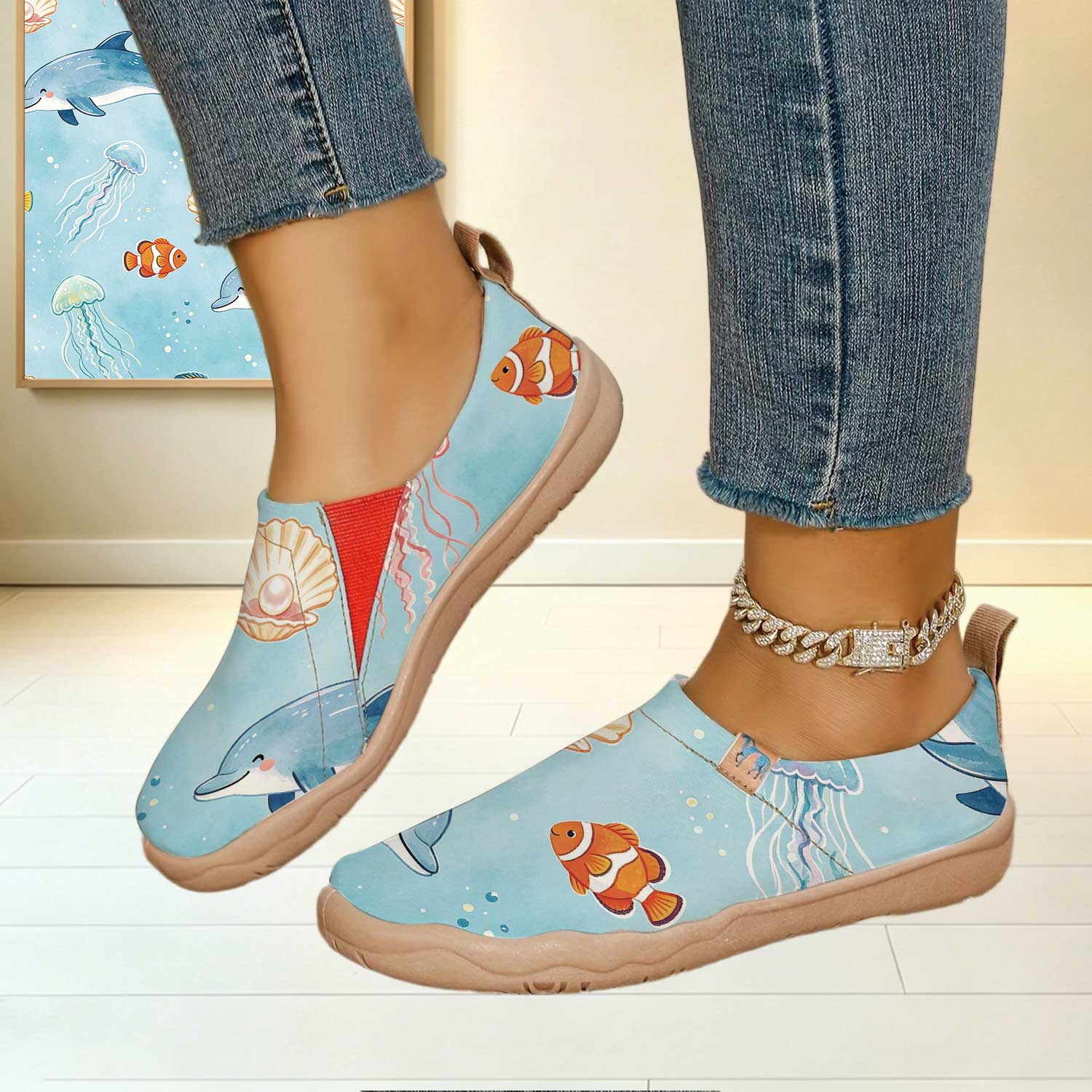 여성용 와이드 토 박스 귀여운 돌고래 해양 생물 프린트 - Women'S Shoes With Wide Toe Box 리뷰 및 가격