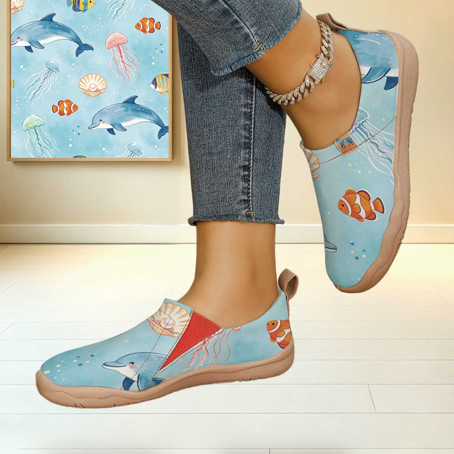 여성용 와이드 토 박스 귀여운 돌고래 해양 생물 프린트 - Women'S Shoes With Wide Toe Box 리뷰 및 가격