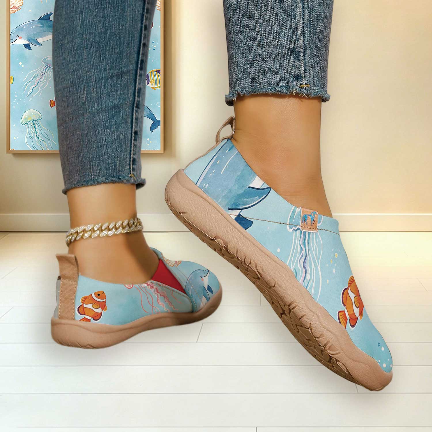 여성용 와이드 토 박스 귀여운 돌고래 해양 생물 프린트 - Women'S Shoes With Wide Toe Box 리뷰 및 가격