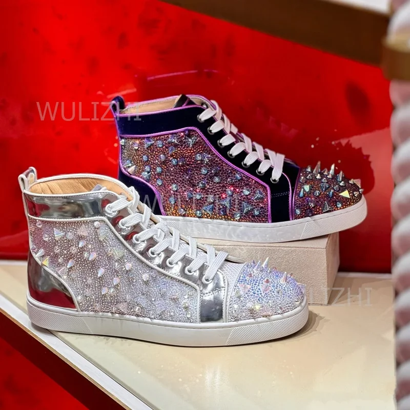 다크 퍼플 크리스탈 리벳 남성 스니커즈 플랫 레이스업  - Women'S Shoes For Tennis 리뷰 및 가격