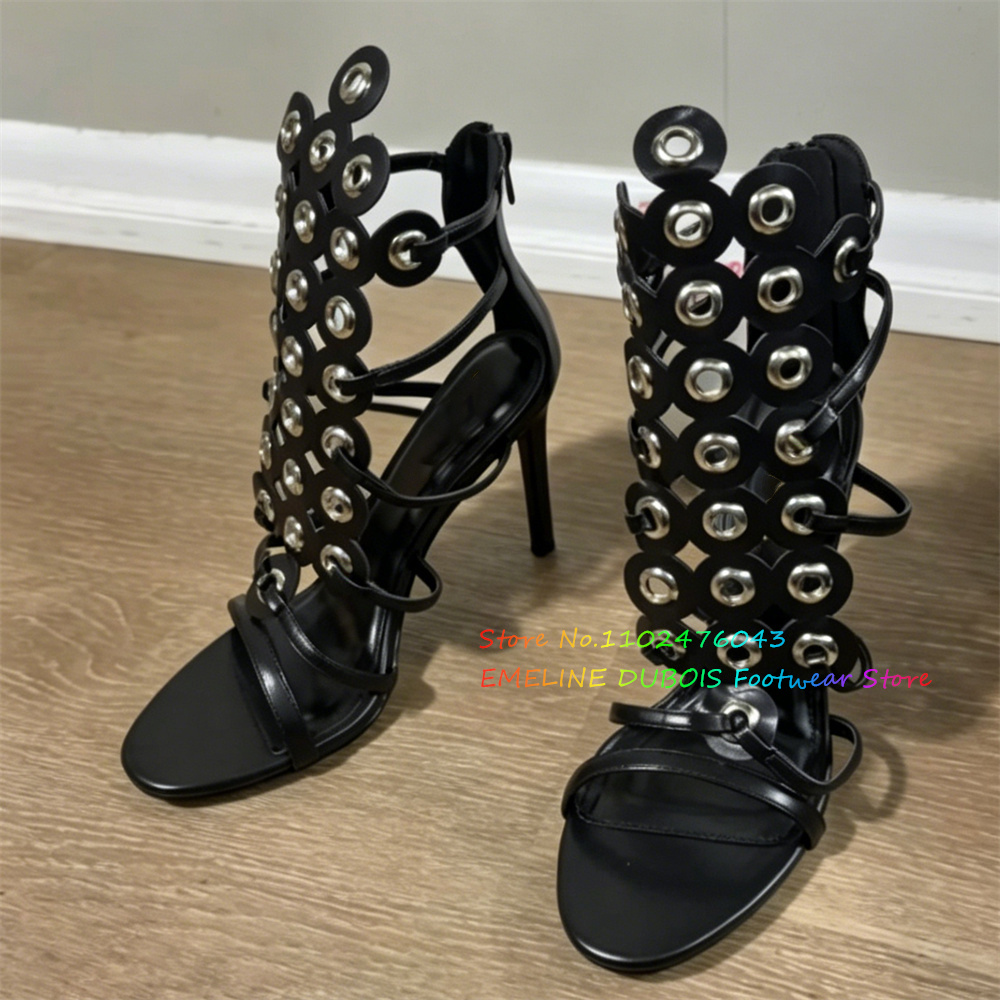 골드 메탈 원형 장식 하이힐 샌들 여성 섹시 오픈토 스 - Women Shoes Zipper 리뷰 및 가격