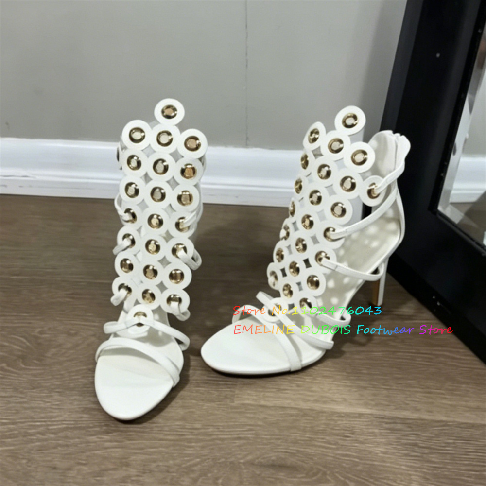 골드 메탈 원형 장식 하이힐 샌들 여성 섹시 오픈토 스 - Women Shoes Zipper 리뷰 및 가격