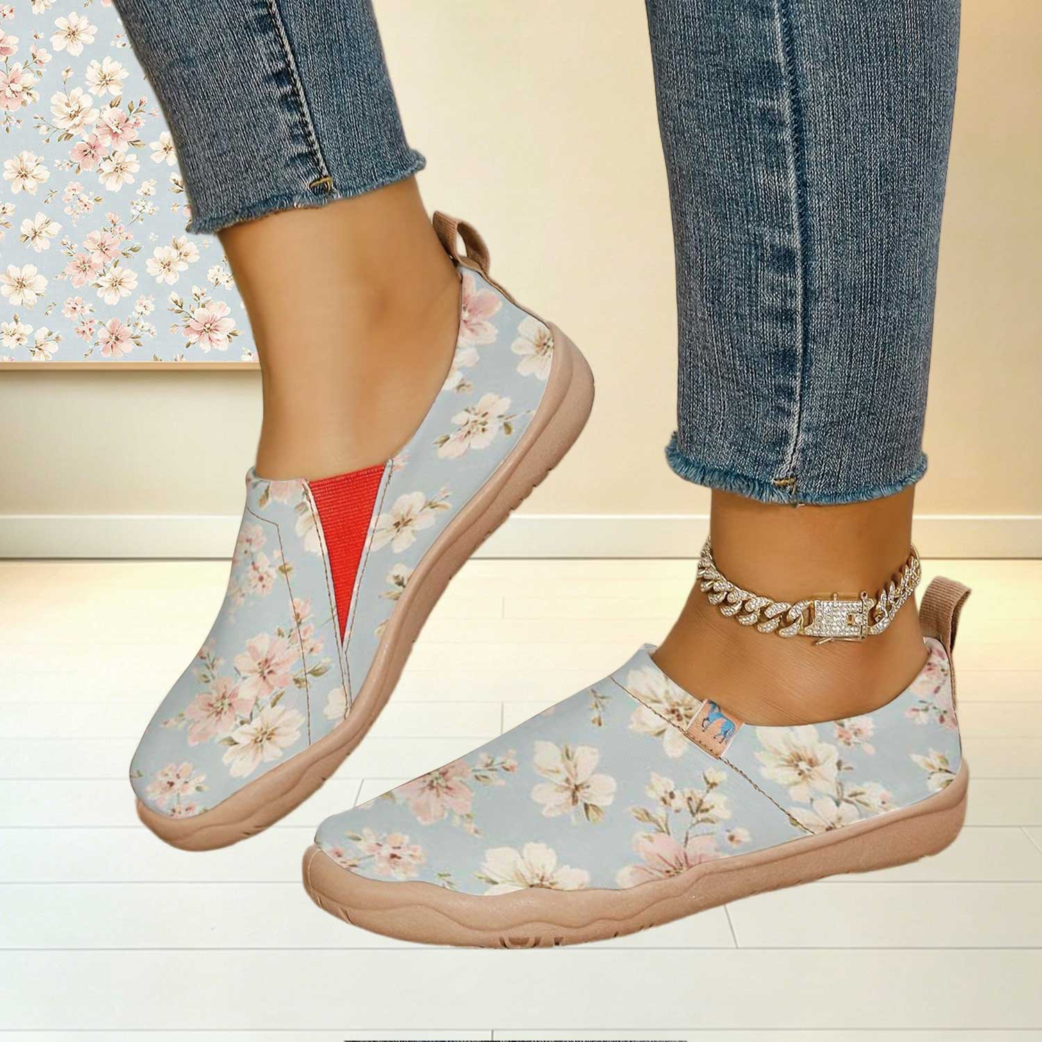 여성용 와이드 토 박스 라이트 블루 벚꽃 꽃무늬 슬립온 - Women'S Shoes With Wide Toe Box 리뷰 및 가격