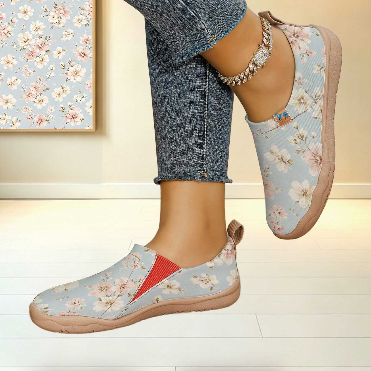 여성용 와이드 토 박스 라이트 블루 벚꽃 꽃무늬 슬립온 - Women'S Shoes With Wide Toe Box 리뷰 및 가격