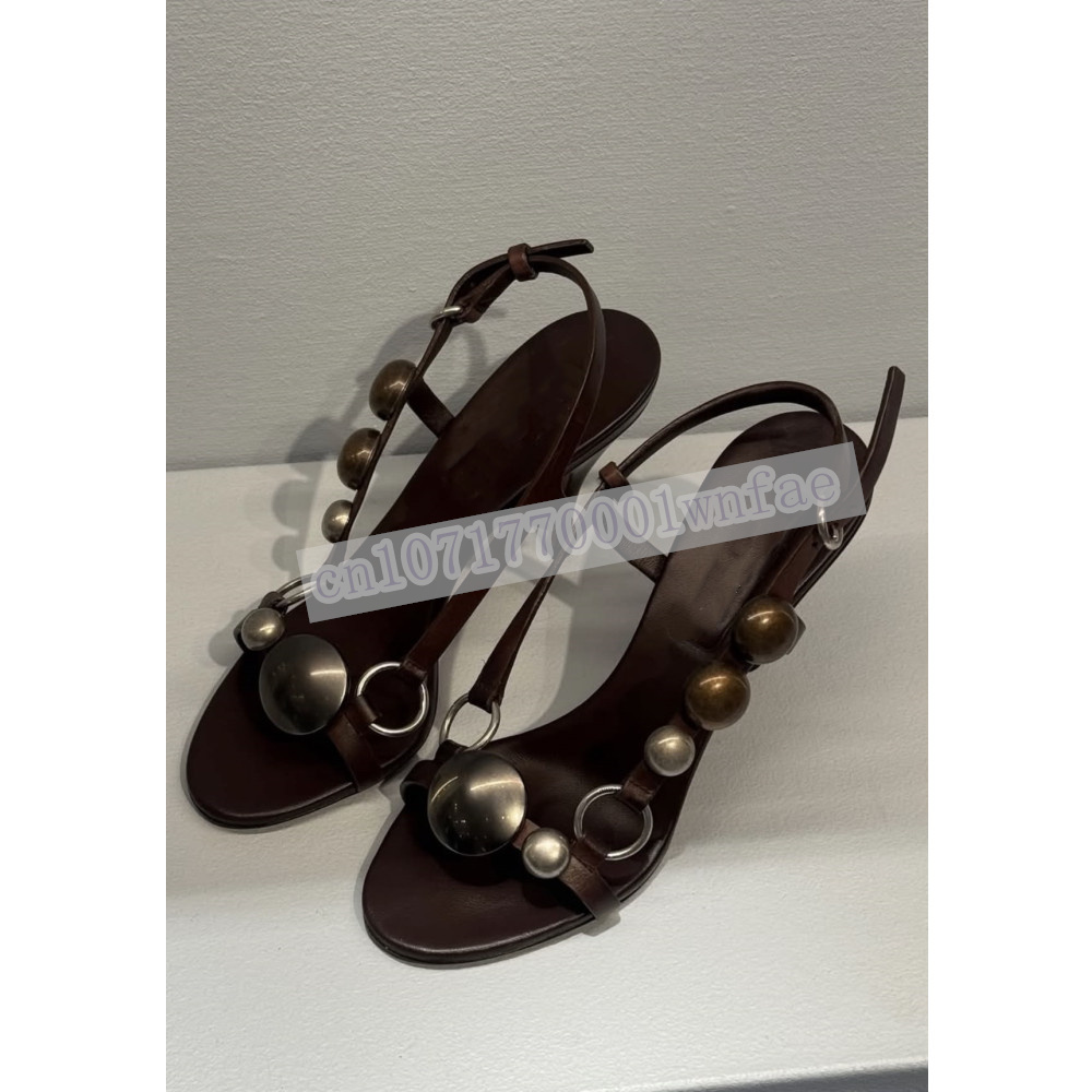 여성 브라운 가죽 슬링백 샌들 빈티지 메탈 비즈 장식  - Platform Mule Heel 리뷰 및 가격