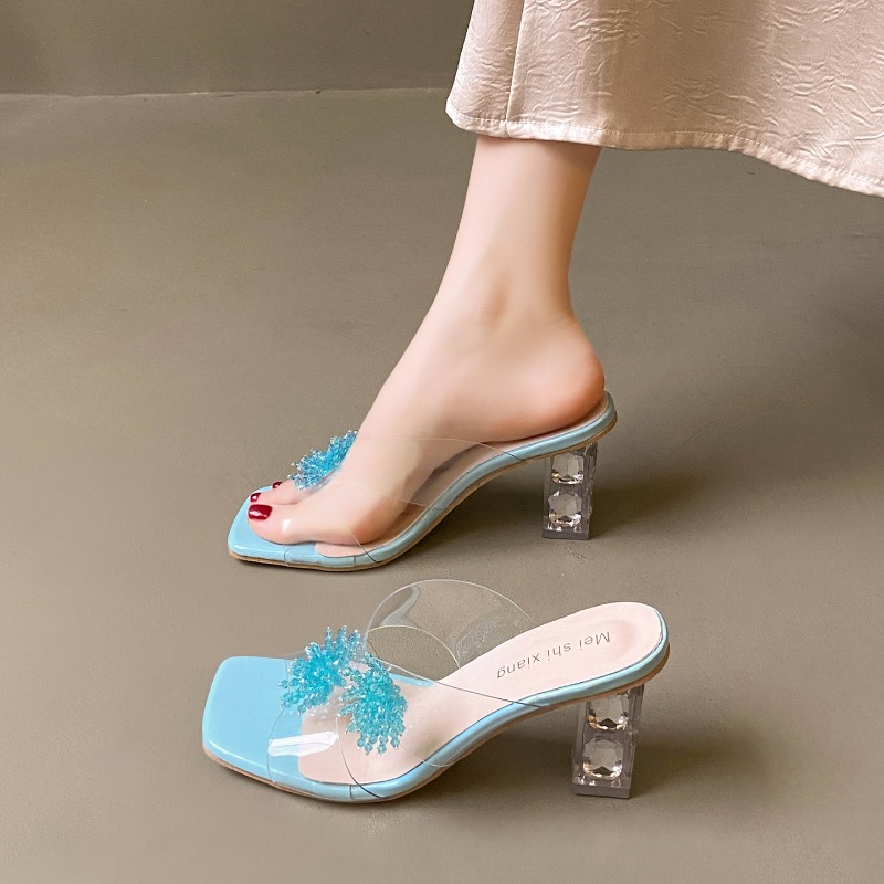 새로운 여성 하이힐 워터 다이아몬드 플라워 샌들 투명한 - Ankle Strap Heels 리뷰 및 가격