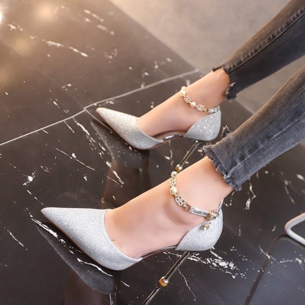 실버 스틸레토 하이힐 파티 웨딩 슈즈 여성 패션 발목  - Ankle Strap Heels 리뷰 및 가격