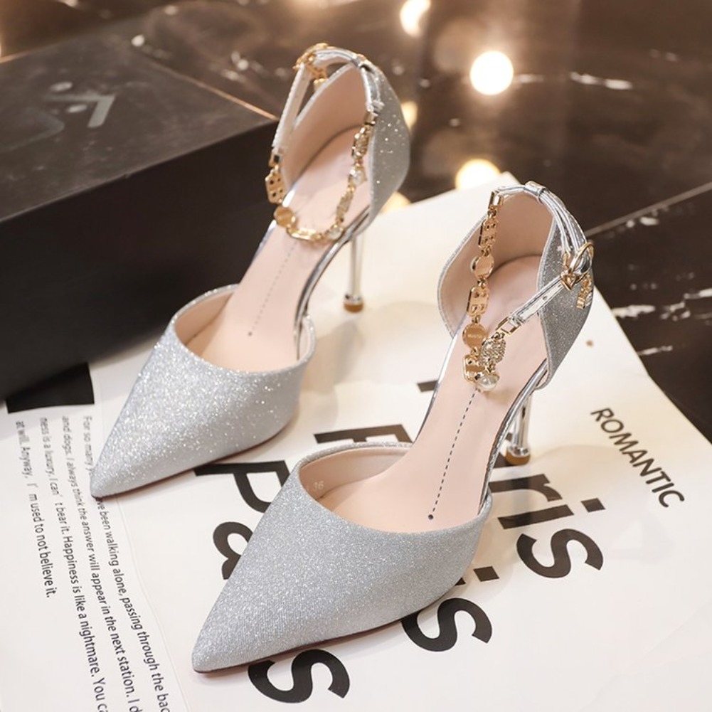 실버 스틸레토 하이힐 파티 웨딩 슈즈 여성 패션 발목  - Ankle Strap Heels 리뷰 및 가격