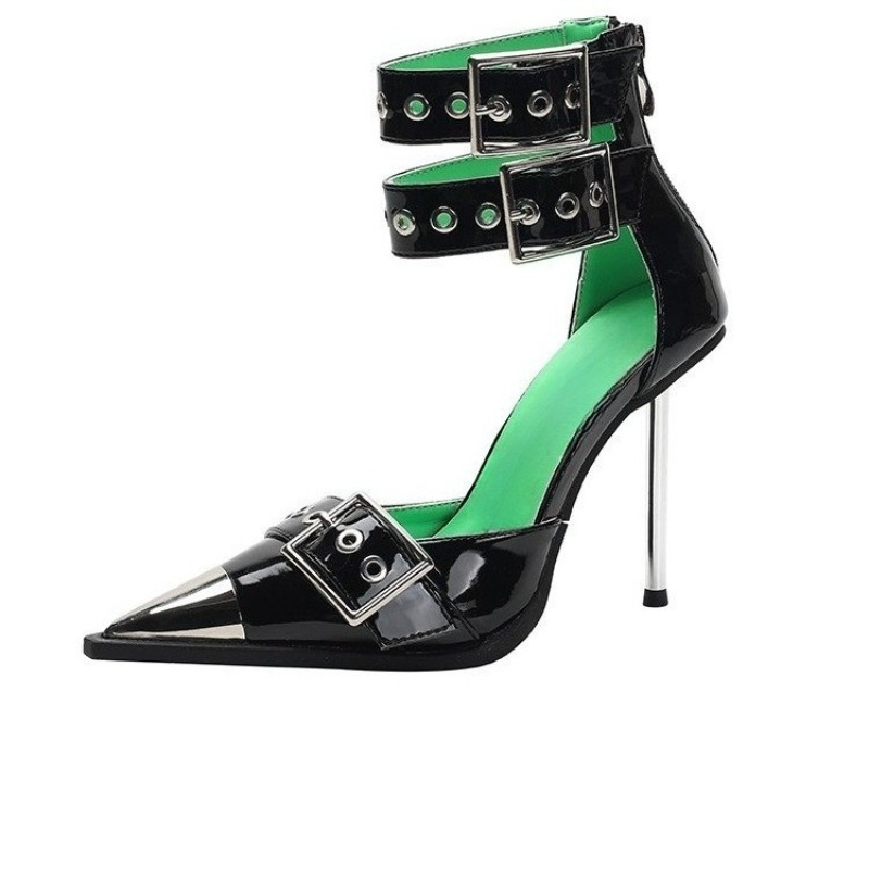 슈퍼 하이힐 메탈 포인티드 토 스터드 벨트 버클 뒤쪽  - Platform Mule Heel 리뷰 및 가격